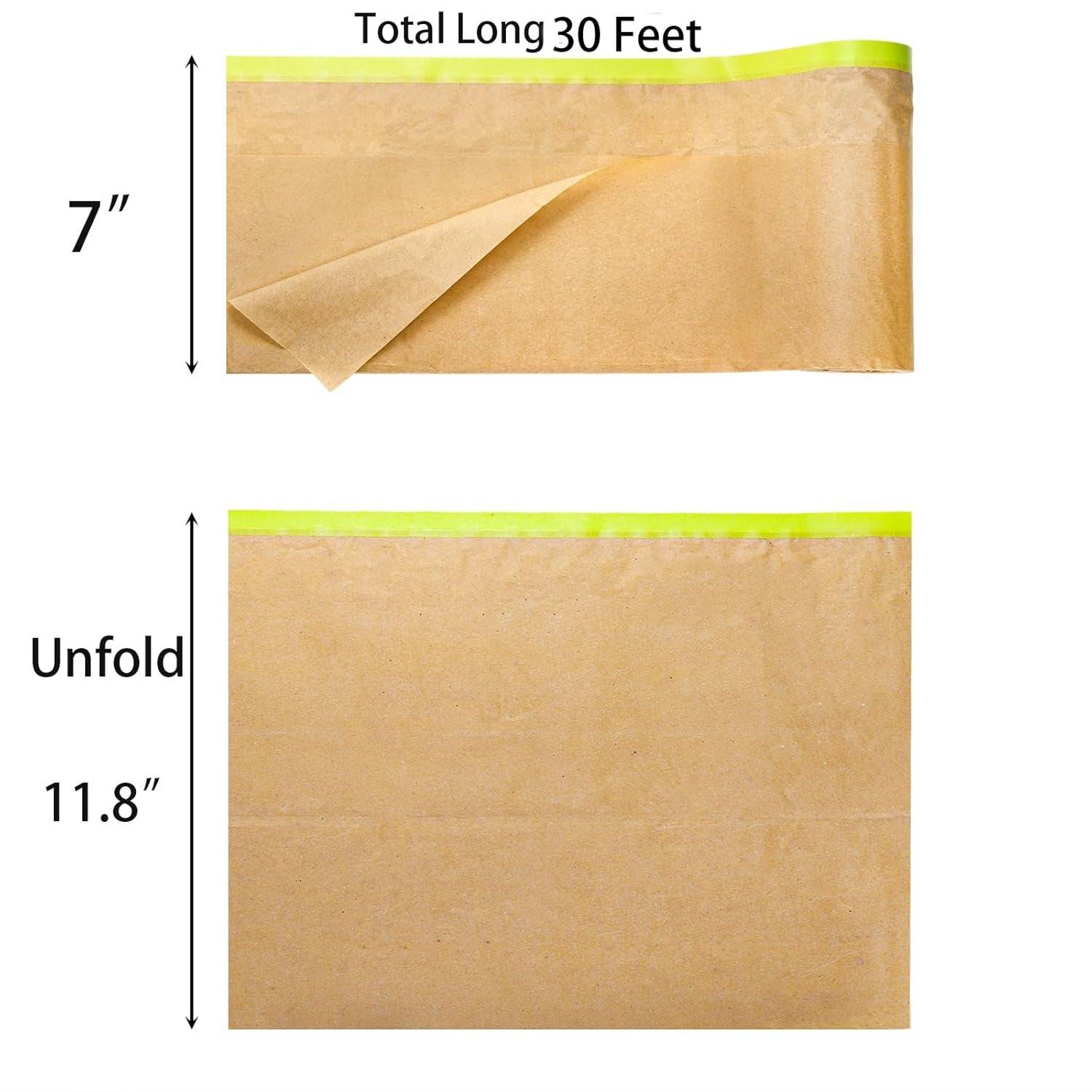 6 Rolls Masking Paper, Pre-Taped Masking Paper for Painting, 30CM X 9M/12'' X 30Ft Tape and Drape Automotive Paint Masking Paper for Car Wall Frame Floor Furniture Protection